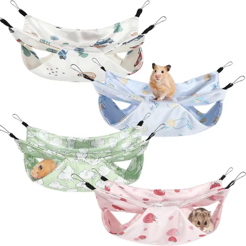 Nuogo Hamaca de rata de 4 piezas para jaula de animales pequeños, hamacas de hurón colgantes para ratas, accesorios de cama de hurón de doble capa