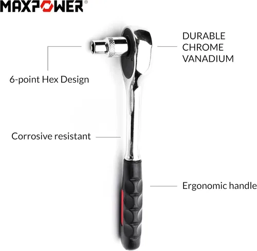 Miniatura 2 de MAXPOWER Juego de 11 llaves de trinquete de 3/8 pulgadas, mango de trinquete reversible de liberación rápida y llaves intercambiables, enchufes