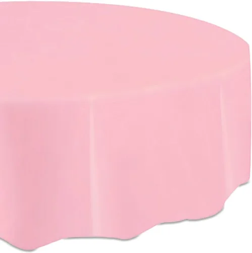 Mantel redondo de plástico liso rosa liso, 84 pulgadas, 1 paquete, calidad premium, impermeable y duradero, perfecto para fiestas, celebraciones y