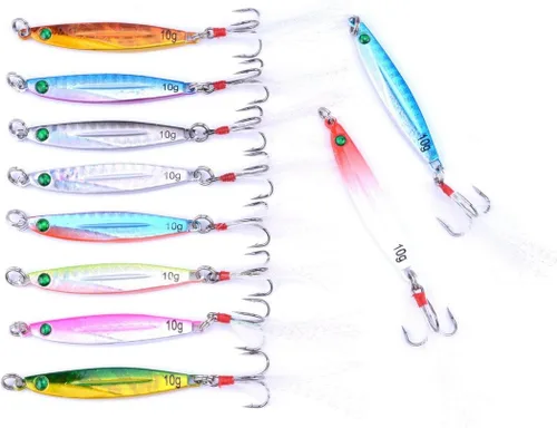 Aorace 10 piezas de metal duro jigs buceo pesca mar señuelos minnow Popper cebos aparejos Crankbait agua salada señuelos de agua dulce con pluma