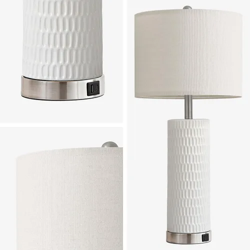 Miniatura 7 de Reaketon Juego de 2 lámparas blancas de 67.3 cm para recámara, lámparas de mesa modernas para sala de estar con puertos USB C+A, lámparas táctiles