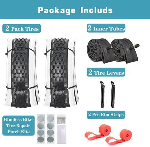Miniatura 2 de Paquete de 2 neumáticos y tubos de bicicleta Cruiser de 26 x 2.125 pulgadas, neumáticos de pared blanca para bicicleta de playa con 2 palancas