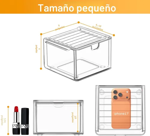 Miniatura 3 de caktraie Paquete de 6 pequeños cajones apilables para baño, organizador de maquillaje acrílico para baño, contenedores de almacenamiento de plástico