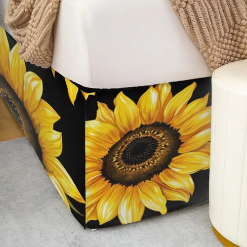 Miniatura 5 de Falda de cama individual de girasol, flores soleadas con esquinas divididas, faldas de cama bohemias florales amarillas, falda de cama para plantas