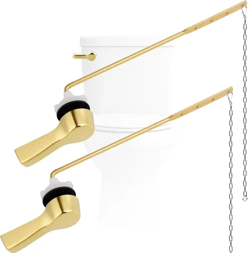 Hygie Rinse Palanca de Manija de Inodoro de Metal de 2 Piezas Repuesto de Descarga, Manija de Inodoro Universal de Montaje Frontal con Cadenas de