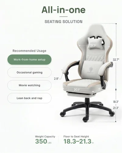 Miniatura 3 de Silla de juegos Dowinx con tela transpirable, silla de computadora con colchón de resorte de bolsillo, silla de oficina cómoda con almohadilla