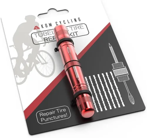 KOM Cycling Kit de reparación de neumáticos sin cámara para bicicletas, 8 colores, corrige pinchazos de neumáticos de bicicleta de montaña y Rojo