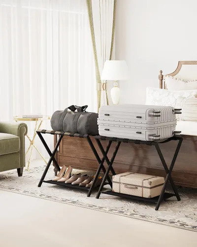 Miniatura 3 de Hzuaneri Portaequipajes, soporte plegable para maleta para invitados, plegable, portaequipajes con estante, marco de acero con correas de nailon