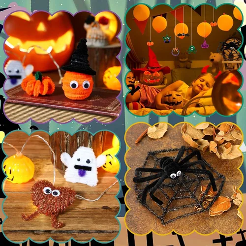 Miniatura 4 de UPINS - 570 piezas de limpiadores de tubería para Halloween, suministros para manualidades que incluyen 270 piezas de tallos de chenilla de 9 Negro