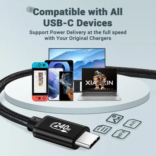 Miniatura 3 de Cable de datos USB-C (paquete de 2, 240 W), nailon trenzado de 48 V 5 A por RVP+