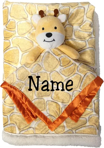 SONA G DESIGNS Juego de manta de seguridad personalizada para bebé con nombre bordado personalizado para bebés niños y niñas (jirafa con nombre