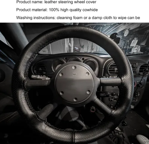 Miniatura 3 de Funda de Volante de Cuero Genuino, 15 Pulgadas, Transpirable, Funda de Volante Envolvente con Costura, Protector de Costura DIY Antideslizante