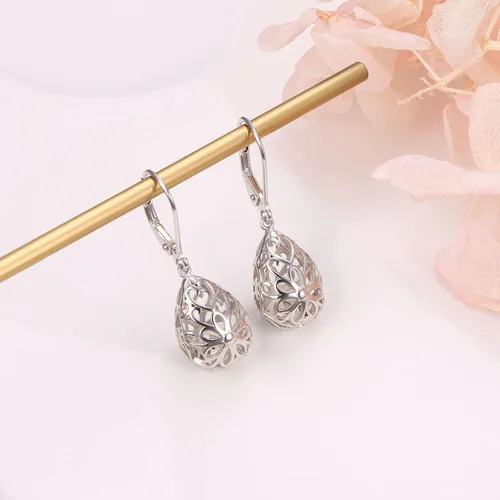 Miniatura 15 de Aretes colgantes de filigrana de plata de ley 925, margarita, loto, flor de rosa, piedra lunar, lágrima para mujer, nudo celta infinito, margarita