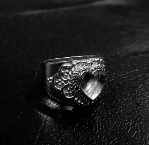Miniatura 5 de 925 Sterling Silver Heart Shape Handcrafted Bezel Ring Blank Bezel Setting, Blank Ring Base,Ring DIY For Resin Work,Traditional Antique Ring