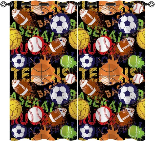 Miniatura 9 de Cortinas opacas de fútbol americano Sports America para niñas y niños, decoración del hogar, fondo de primer plano de cordones de rugby, cortinas