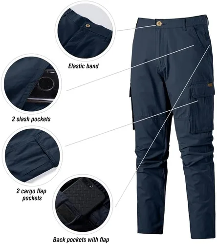 Miniatura 5 de JMIERR Pantalones cargo para hombre, casuales, de algodón, ajuste relajado, cintura elástica, ligeros, con múltiples bolsillos