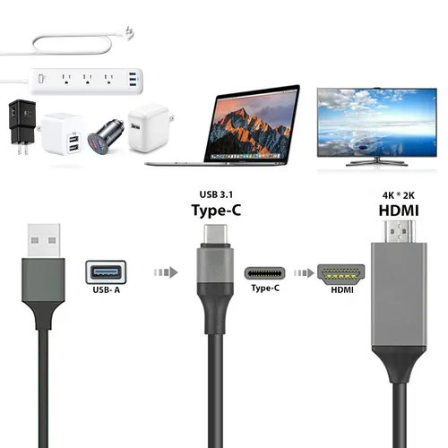 Miniatura 7 de PRO USB-C HDMI funciona para Xiaomi Poco X3 Pro a 4k con puerto de alimentación, cable de 6 pies a 2160p a 60Hz, cable de 6 pies/6.6 ft Gris