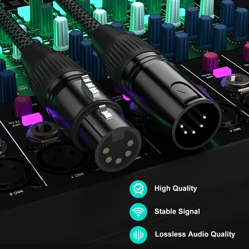 Miniatura 3 de J&D Cable XLR DMX de 5 pines, DMX512 XLR de 5 pines macho a hembra, conectores chapados en plata y trenza de nailon azul, 5 pies