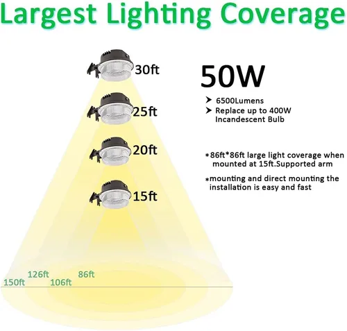 Miniatura 4 de Luz LED de granero 50W, luz de día 5000K 6500LM del atardecer al amanecer al aire libre con fotocélula, equivalente a 400W MH/HPS, luz de seguridad