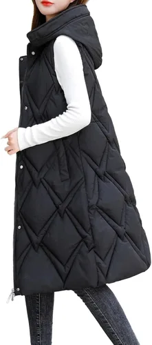 Miniatura 3 de Chaleco largo de plumón para mujer, con capucha, grueso, sin mangas, abrigo largo para exteriores