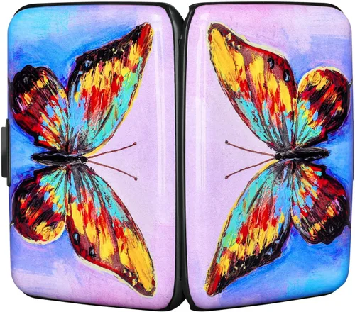 Miniatura 254 de ELFISH Mini cartera de aluminio RFID para tarjetas de crédito, funda de identificación de metal para hombres y mujeres, Happy Flower, Cartera Rfid
