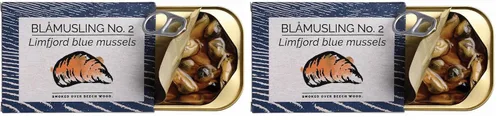 Miniatura 3 de Fangst Blamuslinger No. 2 Mejillones azules de fiordo limfjord estañados ahumados en aceite de colza prensado en frío 1 lata de 3.53 oz