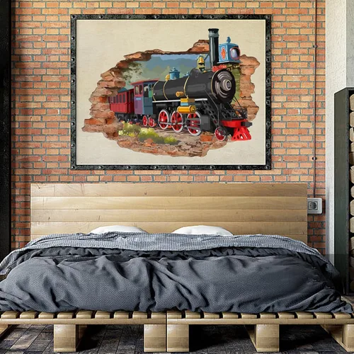 Miniatura 7 de SUPERDANT Adhesivo de pared de tren retro 3D para despegar y pegar, mural de vinilo para habitación de los niños, dormitorio, sala de estar, sala