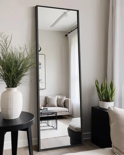 Miniatura 7 de TRAHOME Espejo de cuerpo entero, espejo grande de pie para piso con marco de aluminio para dormitorio, sala de estar, baño (negro)