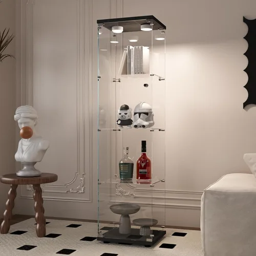 Miniatura 29 de Beauty4U - Vitrina de exhibición de una puerta con vidrio, gabinetes curio negros para sala de estar, dormitorio, oficina, exhibición de colección