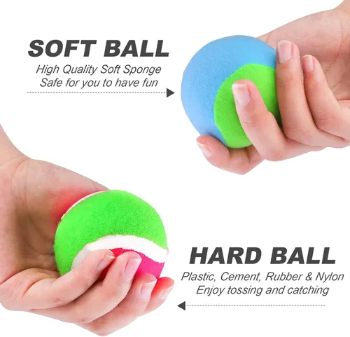 Miniatura 4 de Aneco Juego de palas de disco y pelota de lanzamiento con bolsa de almacenamiento, 6 paletas y 6 pelotas Azul claro/negro/amarillo