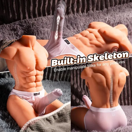 Miniatura 3 de AUSLOVE Muñeca sexual masculina realista para mujer, muñecas sexuales musculares de 22 libras, torso con consolador de empuje y vibración, juguetes