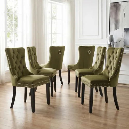 Miniatura 13 de Velvet Dining Chairs Set of 2, Tufted High Chairs with Nailhead Trim, Pull Ring, Black Solid Wood Legs, Elegant Upholstered Accent Chairs for Dining