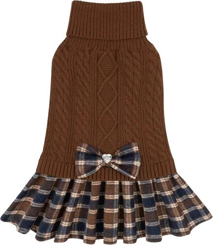 Miniatura 15 de KYEESE Suéter de punto grueso para perro, vestido de suéter para mascotas con corbatín, abrigos elásticos para mascotas, suéter suave para perros