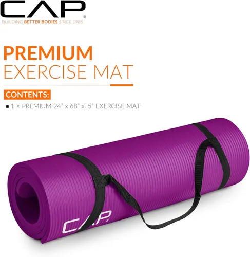Miniatura 2 de CAP Barbell Colchoneta de yoga y ejercicio de alta densidad de 1/2 pulgada con correa Múltiples opciones Vino