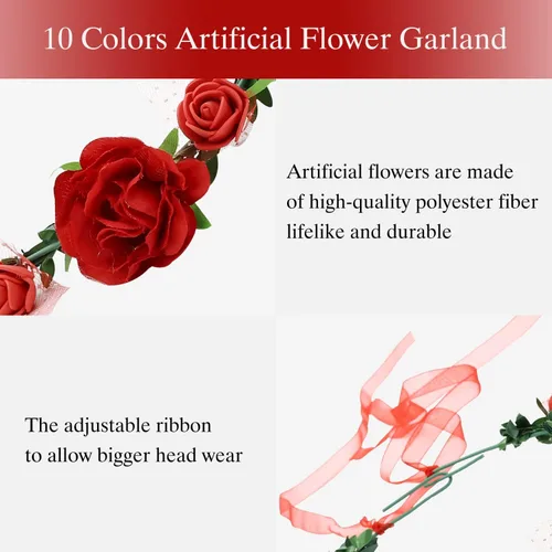 Miniatura 5 de Lawie Paquete de 10 coronas bohemias de girasol, margaritas, rosas, coronas de hojas florales con cinta de halo, diademas para el cabello, diadema