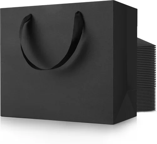 Miniatura 17 de MOXARYSU Bolsas de regalo negras con asas: 8 x 5 x 10 pulgadas, 30 bolsas de papel negras medianas a granel para fiestas, compras, cumpleaños, bodas