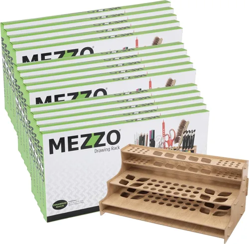 Miniatura 16 de Mezzo Artist Paint and Brush Rack - Soporte de Escritorio Multicapa de Laminado Veteado de Madera Organizador de Almacenamiento y Exhibición