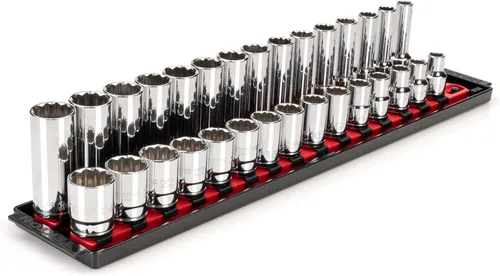 Miniatura 10 de TEKTON SHD92121 - Juego de llaves de vaso de 12 puntos con rieles y bandeja, 23 piezas (0.394-1.260 in)