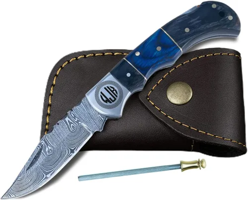 Miniatura 19 de Cuchillo de bolsillo de hueso de camello de acero damascus para hombres, regalos plegables de cuchillo de hoja para él, cuchillos hechos a mano