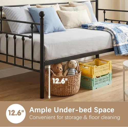 Miniatura 10 de VECELO - Marco de sofá cama de tamaño individual con soporte de listones de acero, cabecero, plataforma de cama para sala de estar, habitación
