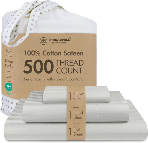 Miniatura 32 de Threadmill - Sábanas de algodón de lujo para hotel, tamaño King, 100% algodón, 500 hilos con bolsillo profundo, ajuste cómodo, suaves y frescas