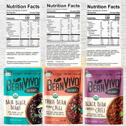Miniatura 2 de BeanVIVO - Variedad de 3 paquetes (10 onzas cada uno) - Frijoles negros orgánicos Baja, Chile vegano de tres frijoles, chile chipotle de frijoles