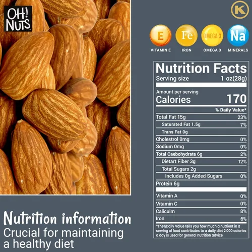 Miniatura 2 de Oh! Nuts Almendras tostadas sin sal, 2 libras, empaquetadas en bolsa con cierre de cremallera de Nueva York para una frescura excepcional