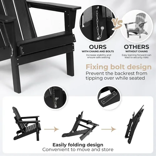 Miniatura 4 de Silla Adirondack plegable de HDPE, silla de patio al aire libre con soporte para tazas, silla de césped de grano de madera resistente a