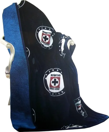 Cruz Azul - Manta de franela Borrego con logotipo del equipo, forro de sherpa azul, 50 x 60 pulgadas