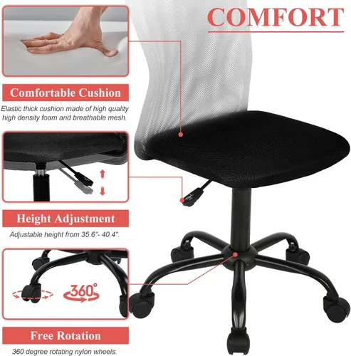 Miniatura 4 de Silla de oficina en casa, silla ergonómica de escritorio con respaldo medio, silla de computadora moderna de altura ajustable, silla giratoria