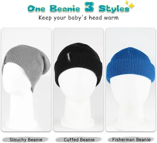 Miniatura 4 de ZUPPAD Baby Beanie Hat 3 Packs Toddler Girls Boys Baby Hats Winter Warm Knitted Thermal with Fleece Lining Kids Winter Hat