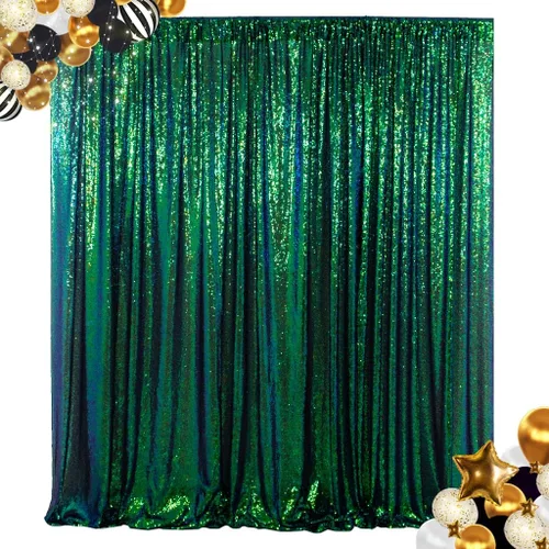Miniatura 37 de ShinyBeauty Cortinas de lentejuelas 2 paneles 2 pies x 8 pies verde iridescente, telón de fondo para fotomatón, fondo para graduaciones, baby