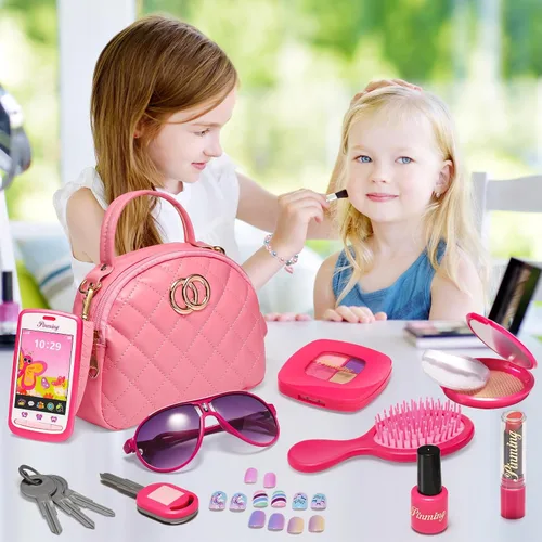 Miniatura 8 de Bolso de niñas pequeñas, juego de maquillaje de simulación para niños de 3-5 y 4-6 años, bolsos para niños con accesorios, bolso de mano rosa, kit