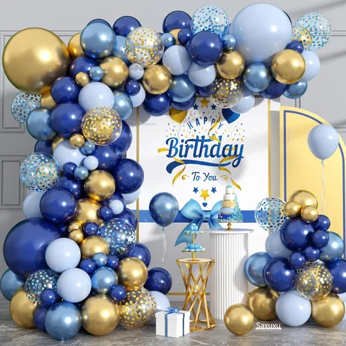 Miniatura 9 de Kit de arco de globos rojo y azul, kit de guirnalda de globos rojo, blanco y azul, globos dorados arena, globos azul marino y blancos para Día